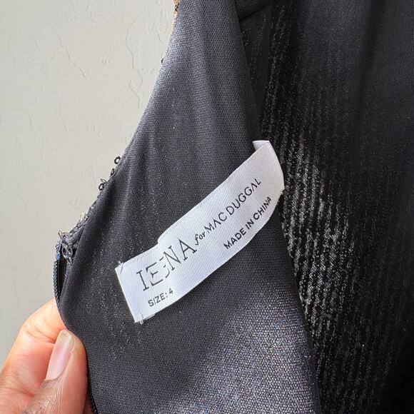 Ieena Mac Duggal Dress 26447 Shimmer Black Gold Sleeveless Cocktail Midi Dress 4 - Picture 6 of 9